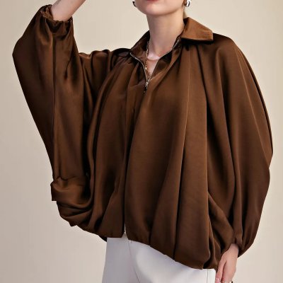 Balloon Pleated Detail Jacket in Brown