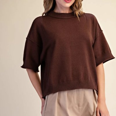 Relaxed Crew Neck Sweater in Brown