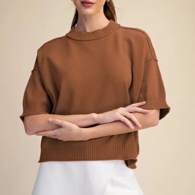 Relaxed Crew Neck Sweater in Camel