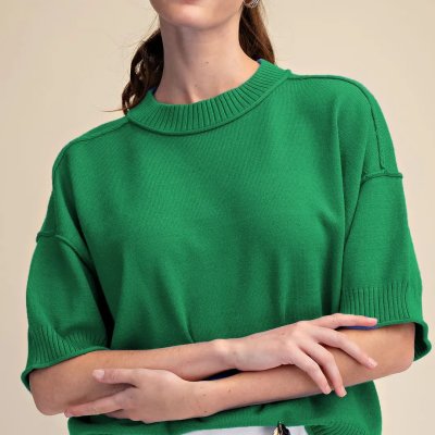 Relaxed Crew Neck Sweater in Kelly Green