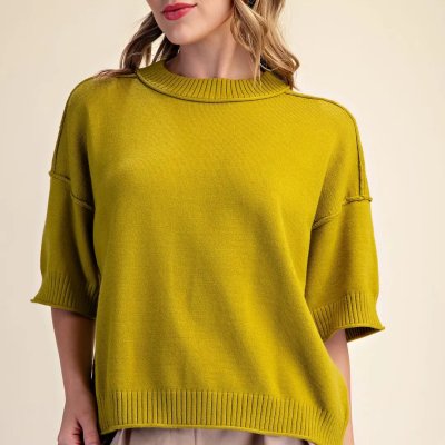 Relaxed Crew Neck Sweater in Light Olive