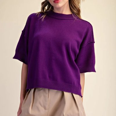 Relaxed Crew Neck Sweater in Purple