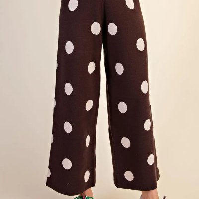 Polka Dot Knit Pants in Brown