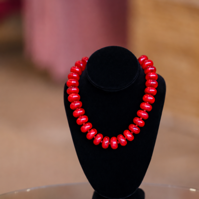 Colored Flat Ball Necklace-Red