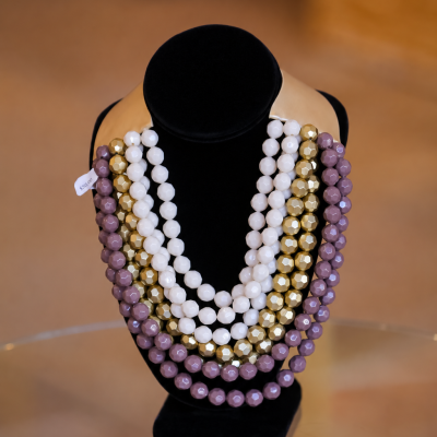 7 Layered Multi Color Bead Necklace-Brown/Gold