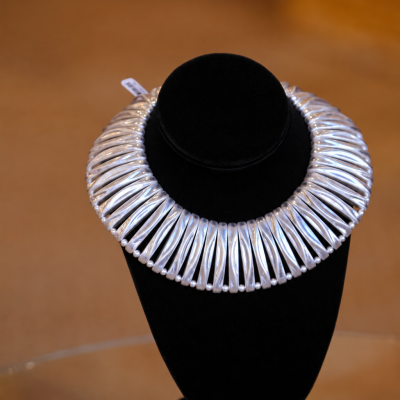 Vintage Textured Bar Linked Necklace-Silver
