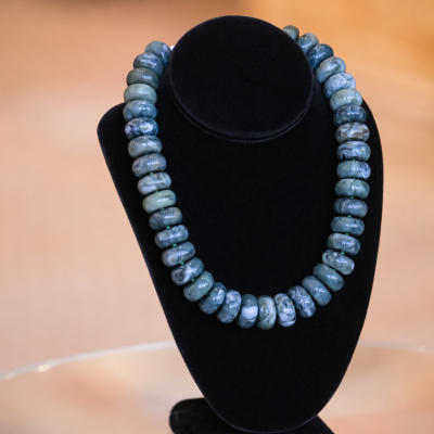 Marble Rondelle Bead Necklace-Olive