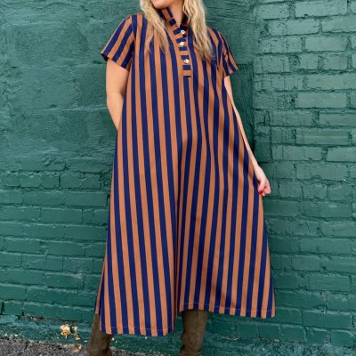 Falling Right Into Line Striped Midi Dress