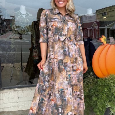 APNY Autumn Canyon Tiered Belted Dress