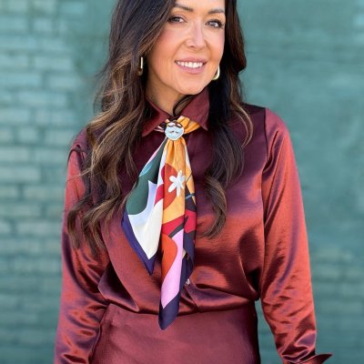 Serving Shine Burgundy Satin Button-Up Top