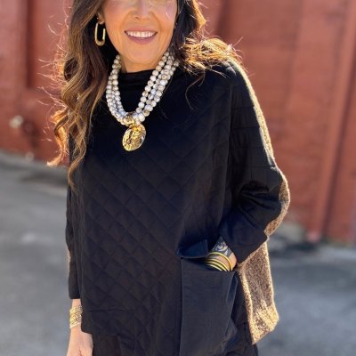 Shana Apparel Black Mix Media Quilted Top