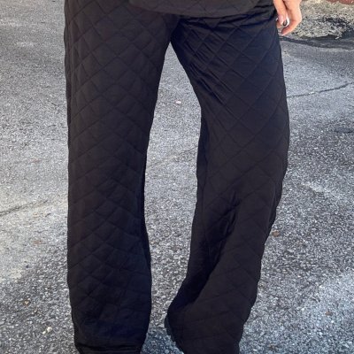 Shana Apparel Black Quilted Wide Leg Pant
