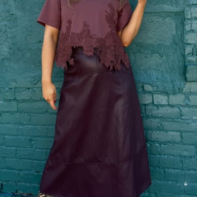 Merlot The Merrier Faux Leather Midi Skirt