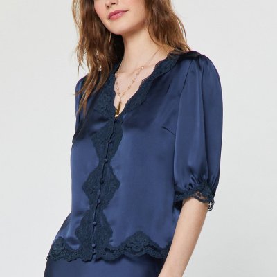 Angelica Satin Top Navy