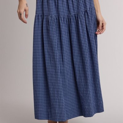 Gingham Tiered Skirt - Navy/Dk Blue