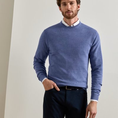 Autumn Crest Honeycomb Crewneck Sweater - Blue Freesia