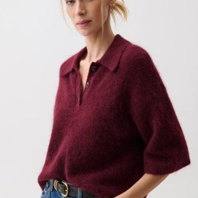Nadya Boxy Polo Sweater – Cherry Wine