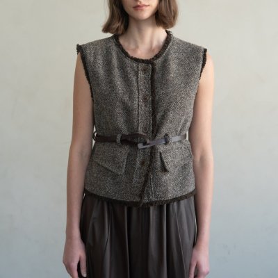 Belted Tweed Vest - Dark Brown