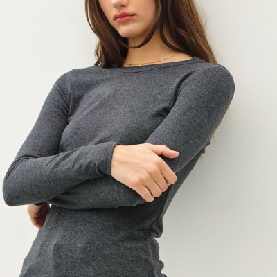 Basic L/S Knit Top - Heather Charcoal