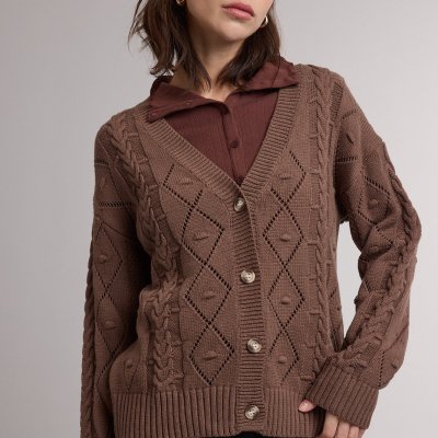 Diamond Pattern Cardigan - Smocky Brown